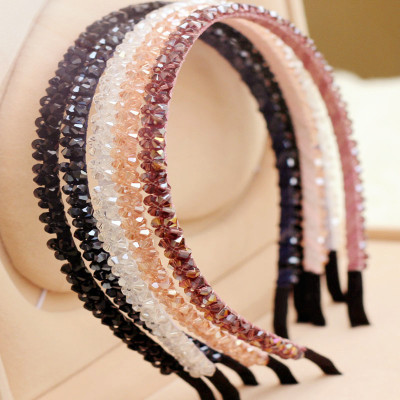 Korean Style Headdress Korean Fashion Shining Double Row Crystal Handmade Beaded Headband DIY Hair Accessories Wholesale for Women