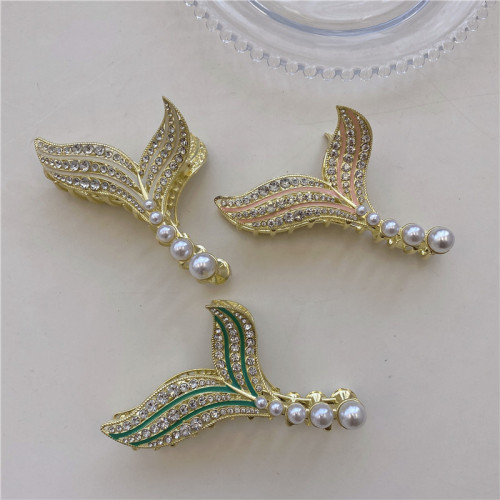 Super Flash Metal Pearl Rhinestone Fishtail Grip ~ Elegant High-Grade Design Back Head Updo Shark Clip Hair Accessories