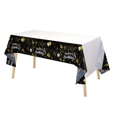 Cross-Border Printing Happy Birthday Theme Tablecloth PEVA Square Party Tablecloth Party Decoration Plastic Tablecloth