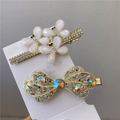 2022 New High Texture Rhinestone Bow Barrettes Super Shiny Fashion Forehead Side Clip Temperament and Fully-Jewelled