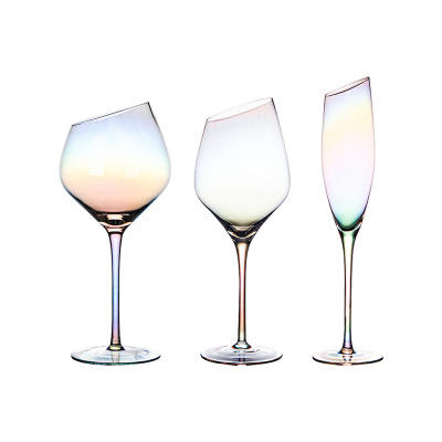 Light Luxury Ion Plating Oblique Red Wine Glass Crystal Goblet Glass Bar KTV Colorful Wine Glass Wine Glass