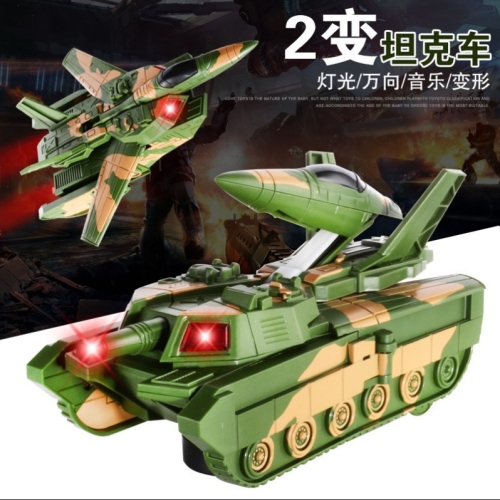 new electric deformation two-in-one tank universal music sound tank military model toy stall hot sale