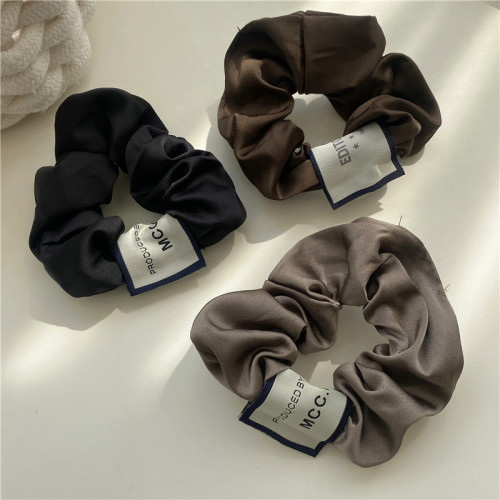 korean Style Fabric Label Letter Large Intestine Ring Pleated Simple Temperament Hair Accessories Satin Ponytail Rubber Band Accessories Head Rope