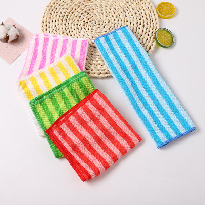 2022 New Double Color Stripe Rag 5 Pieces Household Ultra-Fine Fiber Lint-Free Double Color Striped Rag Baiji Cloth