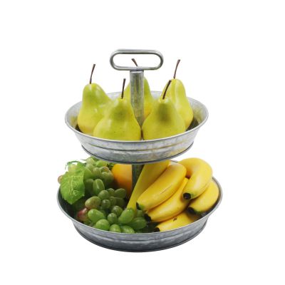 European and American Style Two-Layer Fruit Plate Multi-Layer Household Light Luxury Handle Galvanized Iron Sheet Two-Layer Cake Plate