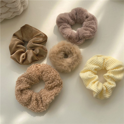 korean style dongdaemun autumn and winter new plush fabric large intestine hair ring ponytail back hair rope cute simple hair accessories