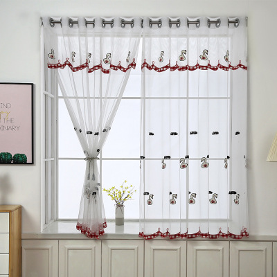 New Wool Embroidered Bay Window Mesh Curtains Punch-Free Hook Velcro Roman Rod Curtain Factory in Stock Wholesale
