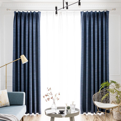 Factory Direct Sales Swedish Hemp Cotton Linen Nordic Shading Curtain Living Room Bedroom Bay Window Full Shading Curtain Solid Color