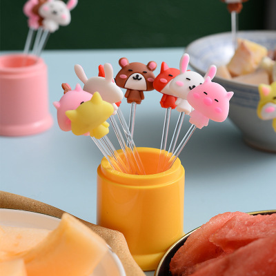 Fruit Fork Set Creative Cute Plastic Fruit Dessert Fork Ins Cartoon Nordic Fruit Toothpick Fruit Plug