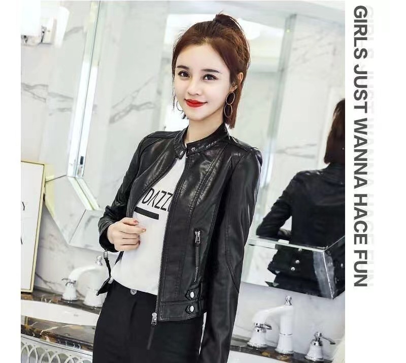 外贸韩版机车修身皮衣女士皮夹克外套英伦时尚女PU皮衣新款品