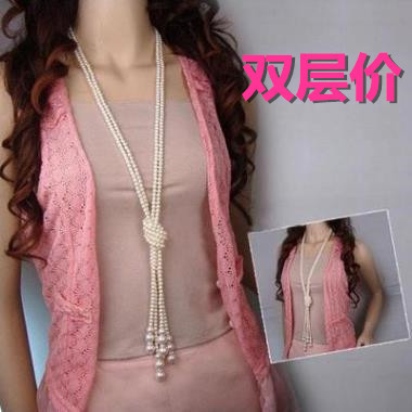 Supply Korean Style Versatile Fashion Necklace Korean Style Pearl Multi-Layer Knotted Necklace Double Layer Sweater Chain Jewelry C052