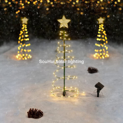 Solar Christmas Tree Decorative Lamp Led Spiral Metal Lights 80 LEDs Outdoor Party Christmas Supplies