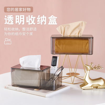 Tissue Box Living Room Tissue Box Household High-End Paper Extraction Transparent Coffee Table Box Tissue Creative Storage Napkin Light Luxury