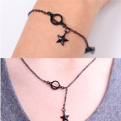 C197 Dark Mori Style Light Luxury and Simplicity Bracelet Student Black Planet Five-Pointed Star Korean Style All-Matching Fresh Necklace