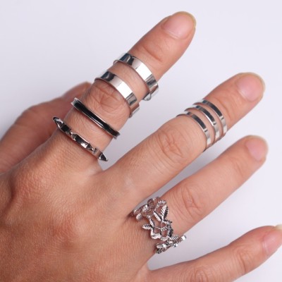 D012 Fashion Simple Bracelet Leaf Rivet Four-Piece Ring Set Combination Personalized Cold Style Opening Adjustable Index Finger Ring