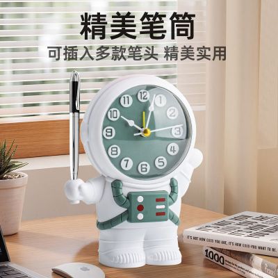 Astronaut Brush Pot-Shaped Alarm Clock Student Cartoon Bedside Lovely Bedroom Astronaut Pencil Sharper Clock Decoration