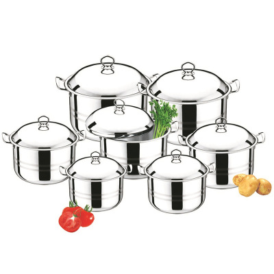 Hz442 Stainless Steel Large Edge Pan Set Large Capacity Straight Double Bottom Induction Cooker Cooking Pot Seven-Piece Pot