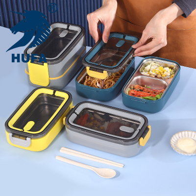 Lunch Box Double-Layer Square Lunch Box with Spoon Chopsticks Can Be Heated 304 Stainless Steel Inner Layer Portable Lunch Box