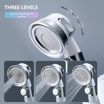 Three-Speed Universal Supercharged Pressurized Shower Nozzle Shower Bath High Pressure One-Click Water Stop Hand-Held Shower Shower Head