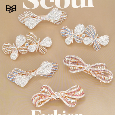 Double Butterfly Rhinestone Barrettes Korean Hair Accessories Crystal Top Clip Hairpin Inlaid Ponytail Clip Trendy Spring Clip Wholesale