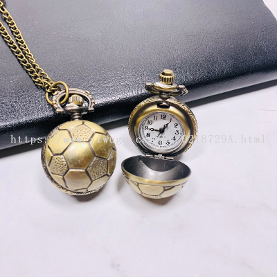 New Three-Dimensional Football Pocket Watch Flip Digital Surface Quartz Watch Small Personality Watch