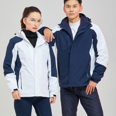 Shell Jacket Customized Printed Logo Work Clothes Autumn and Winter Fleece-Lined Three-in-One Removable Outdoor Work Clothes Thick Coat Customized