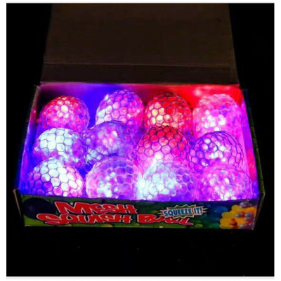 Led Light Flash Vent Ball Squeeze Tie Net Pocket Grape Ball Squeezing Toy Colorful Beads Device Stall Toy Wholesale