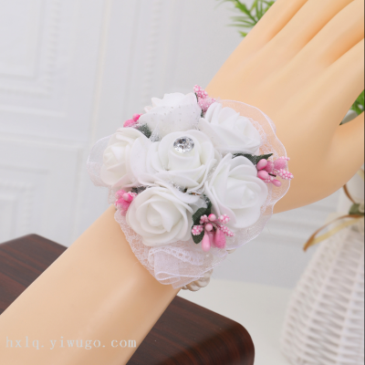 Korean Style Wrist Flower Wholesale Bride and Bridesmaid Sisters Group Foam Wrist Flower Corsage Wedding Supplies Children Dance Handed Flower