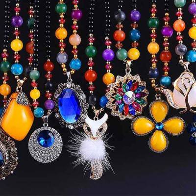 New Autumn and Winter Colorful Beads Sweater Chain Necklace Women's Men's Ethnic Style Temperament Korean Clothes Pendant Accessories Pendant