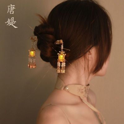 Chinese Style West Lake GD Tassel Hairpin Female Ancient Style Han Chinese Clothing Hair Accessories Fairy Luminous Alloy Pavilion Hairpin
