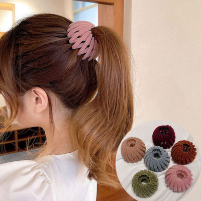 Elegant Flocking Bird's Nest Hair Ring Hair Band Girls' High Ponytail Artifact Internet Celebrity 2022 New Grabber Clip Headdress