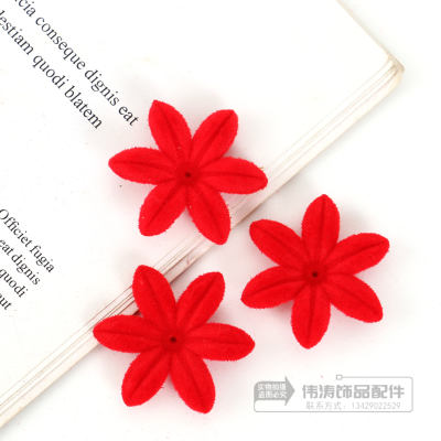 Japanese and Korean Fashion Red Flocking Petals Hexapetalous Flowers DIY Antique Hair Accessories Material Handmade Bow Accessories Wholesale