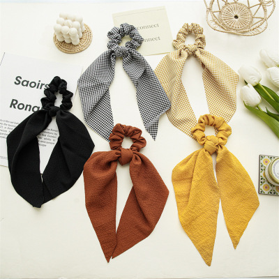 Autumn And Winter Polyester Halloween Plaid Large Intestine Hair Band Ribbon Headdress Female Two-In-One Square Scarf Tie Hair Accessory For Ponytail Spot