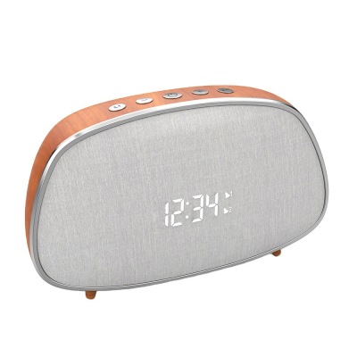 Eson Style Retro Wood Grain Cloth Wrapper New Bluetooth Audio FM Radio Alarm Clock Wireless Bluetooth Speaker