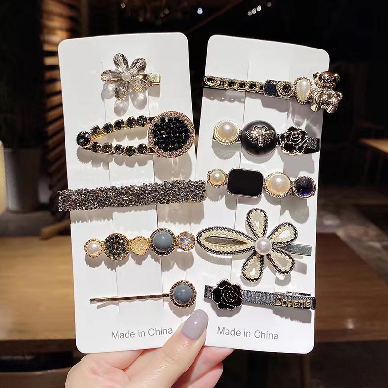 早春小香风网红复古小熊发夹套装成人气质侧边一字夹抖音爆款发卡