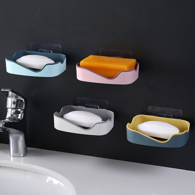 Strong Tracelss Paste Drain Soap Box Creative Double-Layer Punch-Free Bathroom Rack Two-Color Wall Hanging Soap Dish