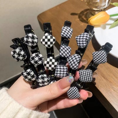 Black and White Houndstooth Braided Hair Barrettes Female Side Internet Celebrity New Hair Pin Forehead Fringe Clip Hair Patch Headdress