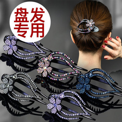 Korean Adult Duckbill Clip All-Matching Elegant Rhinestone Flower Female Hairpin Large Hair Band Hair Accessories Factory Wholesale