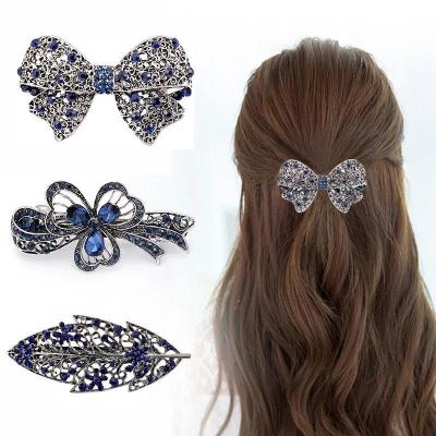 Korean Retro Rhinestone Spring Clip Head Clip Barrettes Simple Ponytail Clip Hair Clip Headdress Horizontal Clip Hair Accessories Female Accessories