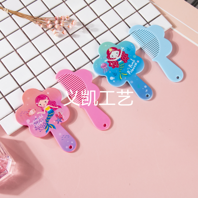 Korean Style Mirror Cute Cartoon Mermaid Mirror and Comb Set Student Campus Youth Portable and Fresh Foreign Trade Mirror Comb