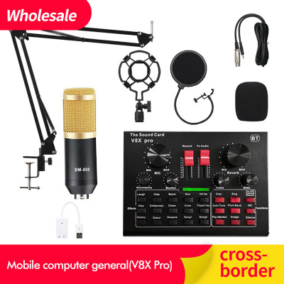 Live Show V8 English Sound Card Bm800 Microphone Recording Capacitor Microphone Set Anchor Mobile Phone Computer Karaoke