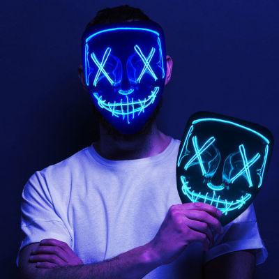 Cross-Border Amazon Hot Sale Cold Light Mask Glowing Halloween Horror Mask Led Men's and Women's Party V-Shaped Mask