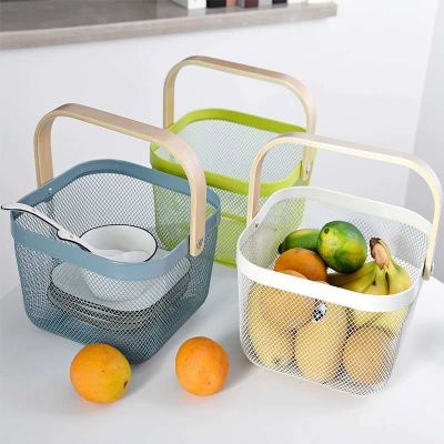Hz103 Kitchen Portable Vegetable Washing and Draining Basket Square Thickened Storage Basket Household Stainless Steel Fruit Basket Wholesale
