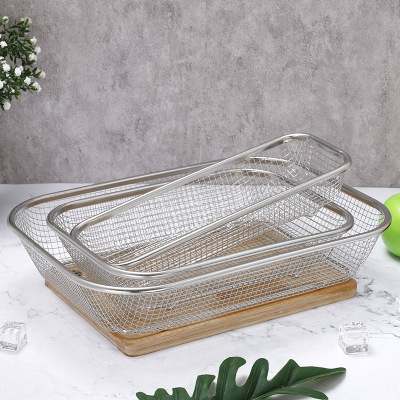 Hz364 Stainless Steel Washing Basket Fruit Basket Chopsticks Blue Strainer Basket Drain Oil Square Mesh Basket