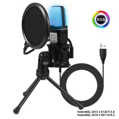 Celebrity Condenser Mic RGB Seven-Color Luminous Microphone with Shockproof Mounting USB Computer Video Game Microphone