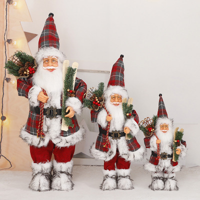 AliExpress Hot Sale Christmas Plush Doll Standing Santa Claus Back Gift Basket Figurine Doll Window Decoration