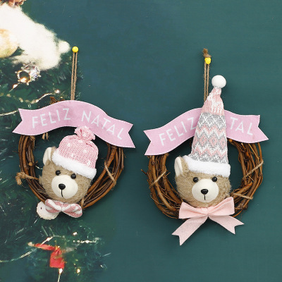 Cross-Border Hot Selling Christmas New Ornament Supplies Rattan Little Bear Doll Pendant Creative Doll Vine Ring Hanging Piece Pendant