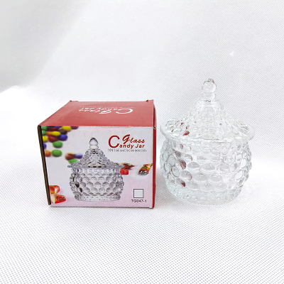 Retro Embossed Glass Sugar Bowl Mini Crystal Glass Bottle Storage Organizer Decorative Jar