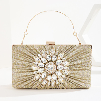 Products in Stock New Cross-Border Foreign Trade Rhinestone Wrist Evening Bag Diamond-Embedded Pleated Shoulder Crossbody Banquet Dinner Bag