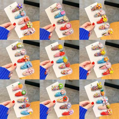 2022 Spring and Summer New Cute Cartoon Hairpin Simple Princess Bang Side Clip Animal Quicksand Girl Clip Hair Accessories